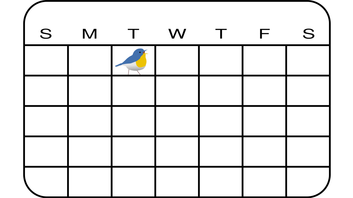 iconic image of a month’s calendar, showing a bird to mark the first Tuesday